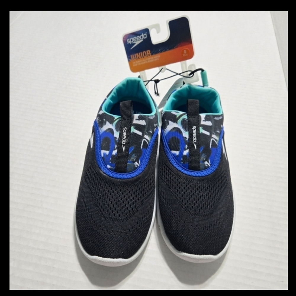 NEW  Kid Aquaskimmer Speedo Water Shoes Junior Black Teal Size Small 13 - 1